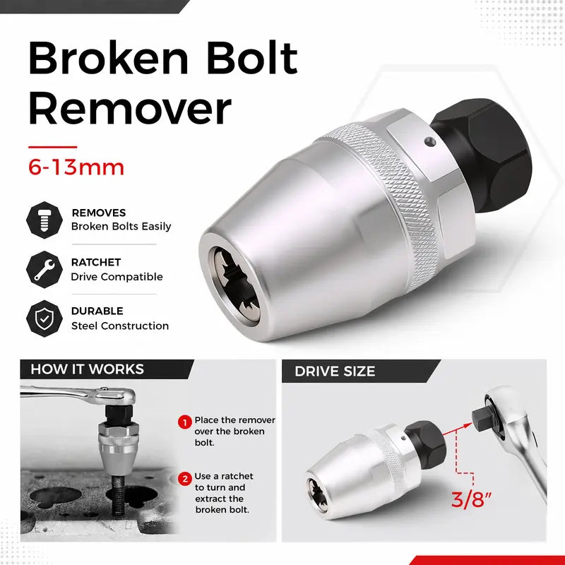 6-13mm Broken Bolt Extractor Set - Metal Damaged Stud Remover Tool for Impact Wrench and Ratchet, Non-Electric Manual Operation,Summervibes