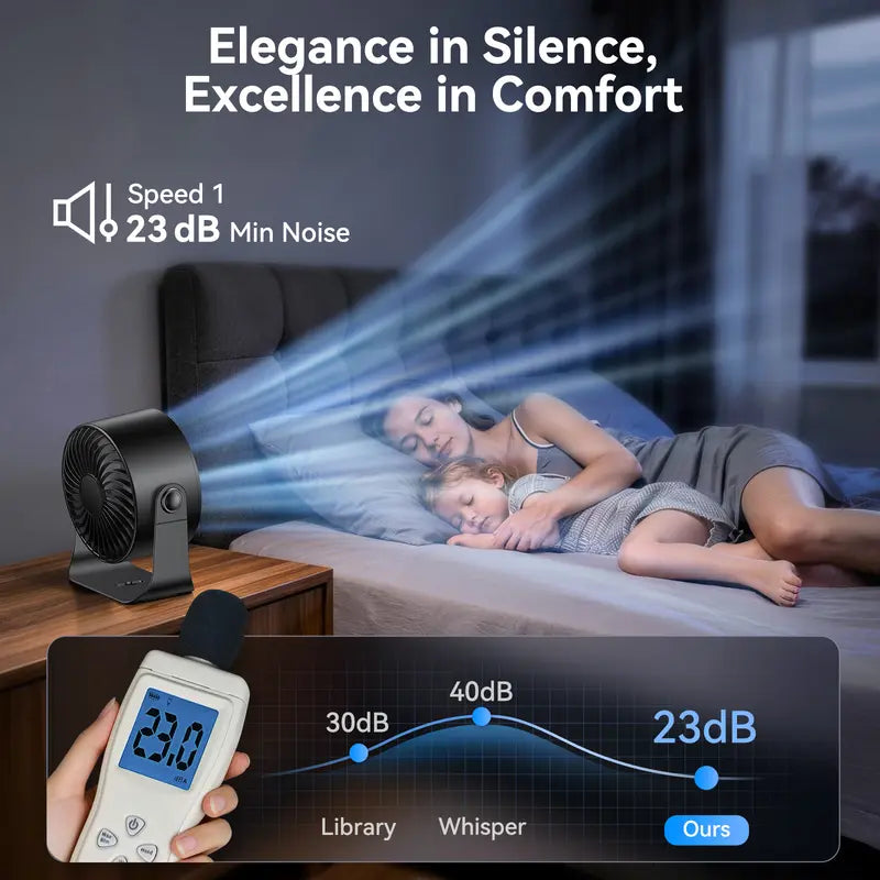 DIGIX Rechargeable USB Desk Fan for Bedroom, 100 Speeds, 360° Rotation, Wall Mounted Design Small Portable Table Fan with LED Display, Quiet Personal Desktop Cooling Fans for Home Office