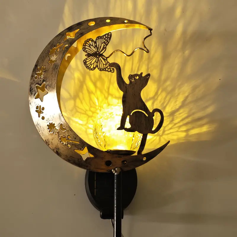 Solar Cat Moon Light for Garden and Yard Decor, Waterproof Outdoor Pathway Light, Warm Glow, Ideal for Fences, Holiday Gift, Solar Lights Outdoor
