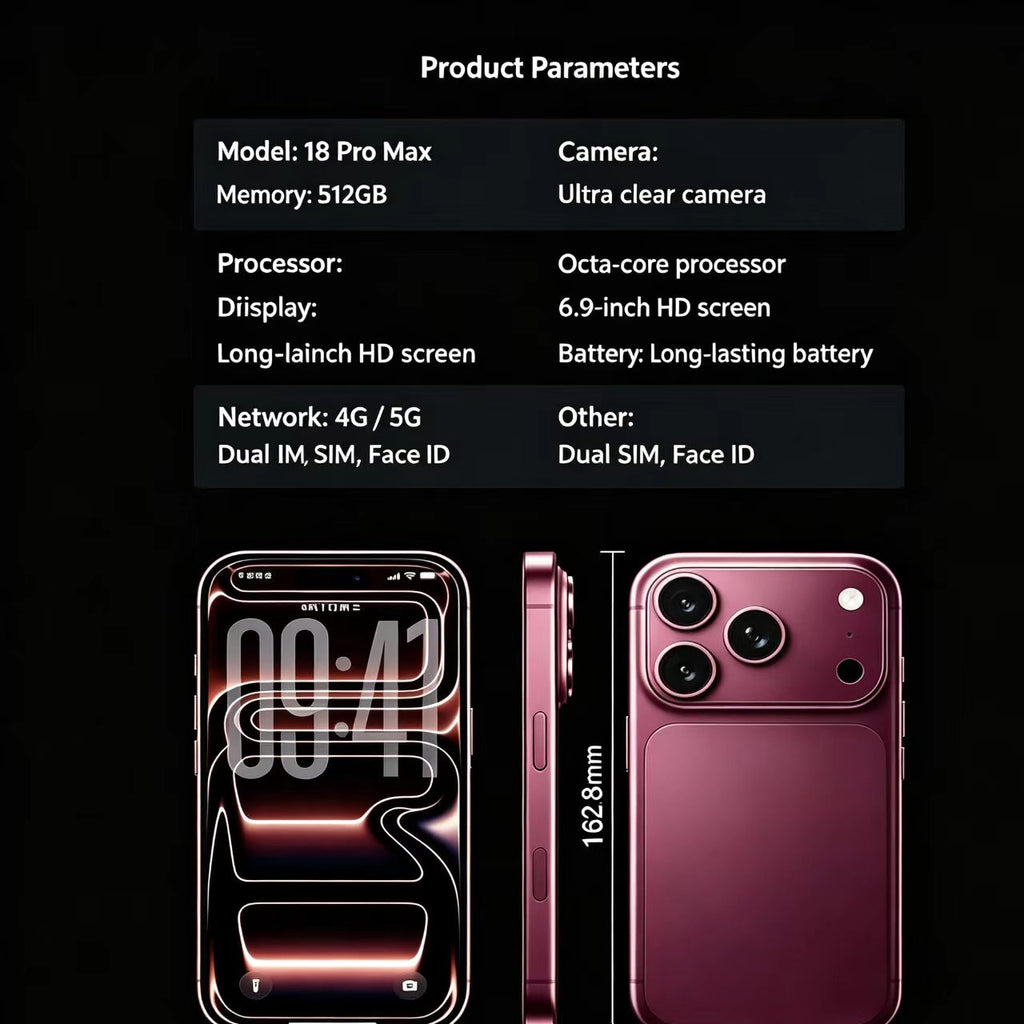 Huaqiangbei 18 Pro Max Smartphone New Launch, 18+256G Burgundy Color, Brand New Unopened, AI Smart Gaming Phone（1,000+ sold）