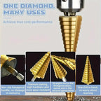 3-Count Titanium Coated High Speed Steel Step Drill Bit Set, Multi-Size Unibit Tool for Drilling Cutting Holes in Aluminum, Wood, Plastic, Ideal for DIY Lovers