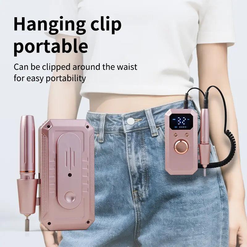 Wireless Electric Nail Drill File, Professional Manicure Tool, Multiple Grinding Heads, LED Display, 32 Speed Settings, Portable Gift