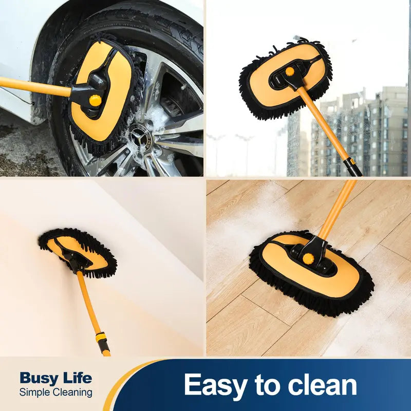 #Summervibes 43'' Long Handle Car Wash Mop, 15° Ergonomic Design, Microfiber Material, Avoid Scratching, Retractable Aluminum Pole(Durable), Suitable for Cars, Truck, SUV and Home Cleaning - Auto Wash Accessories!