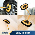 #Summervibes 43'' Long Handle Car Wash Mop, 15° Ergonomic Design, Microfiber Material, Avoid Scratching, Retractable Aluminum Pole(Durable), Suitable for Cars, Truck, SUV and Home Cleaning - Auto Wash Accessories!