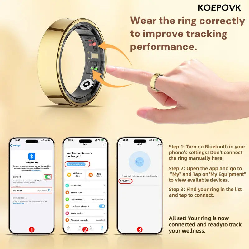 itanium Smart Ring IP68 Fitness Tracker with Sleep Tracking, Activity Tracking, Stress Trends, Sport Modes, No Subscription Required, 3-5 Days Battery Life, iOS & Android Compatible（1,000+ sold）