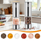【New】HomeHacks Electric Salt & Pepper Grinder Sets （2PCS）- LED Light,Rechargeable, Freely adjustable grind size(6 Settings) , One button,One hand,Huge upgrade, for Home Kitchen & BBQ
