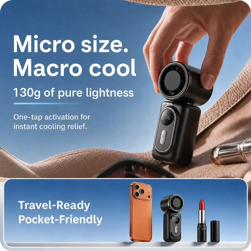 Mini Portable Handheld Clip Fan 3-in-1 Rechargeable 3000mAh Battery, 5 Speeds, 180° Adjustable Airflow, USB Cooling, Perfect for Travel, Office, and Personal Use - Protection