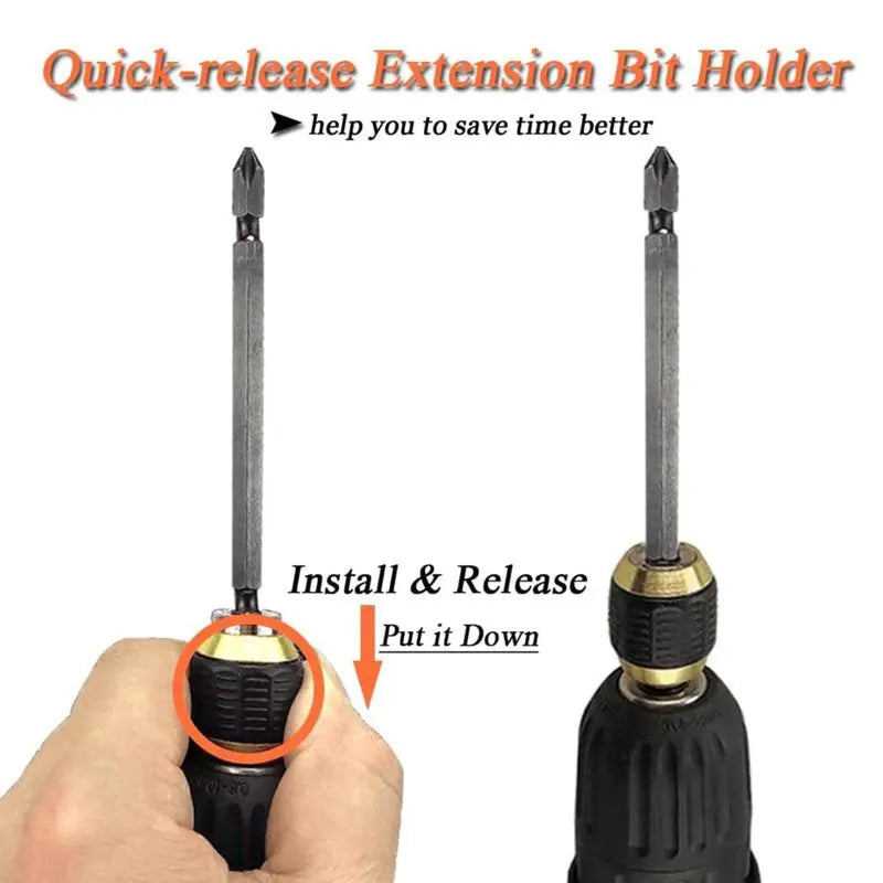 Quick-release bit holder,Self-locking Drill Bit Holder,1/4 Inch Hex Shank Extension Rod Screwdriver Bit Holder Set Quick Release Chuck Adapter Connector for Power Drill Tool（1,000+ sold）