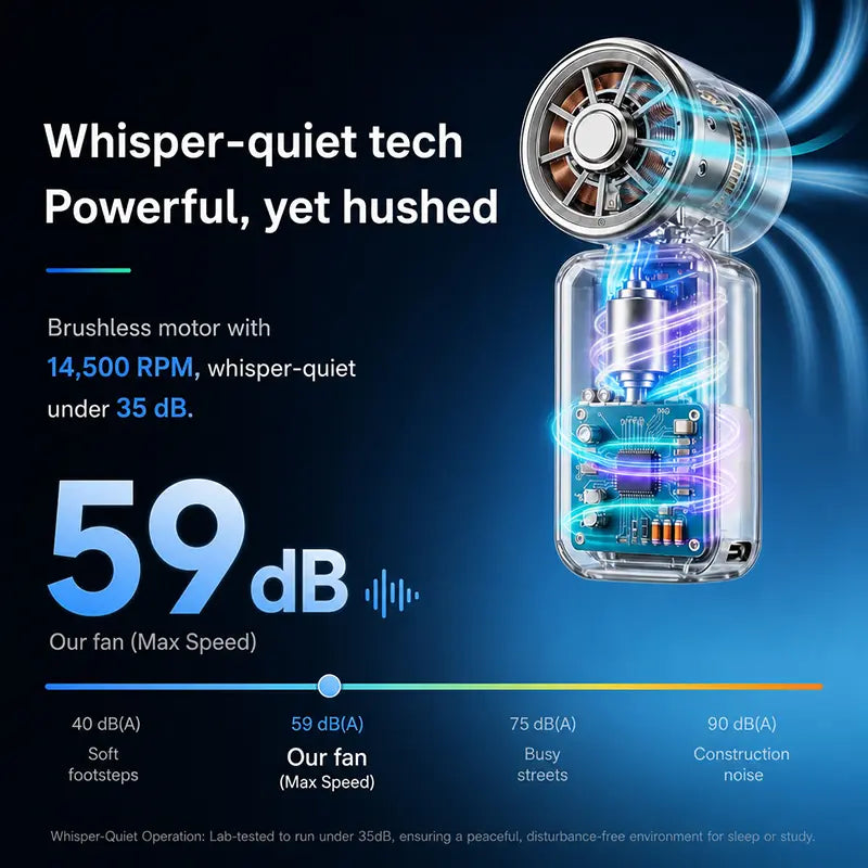 Mini Portable Handheld Clip Fan 3-in-1 Rechargeable 3000mAh Battery, 5 Speeds, 180° Adjustable Airflow, USB Cooling, Perfect for Travel, Office, and Personal Use - Protection
