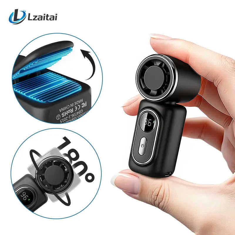 Mini Portable Handheld Clip Fan 3-in-1 Rechargeable 3000mAh Battery, 5 Speeds, 180° Adjustable Airflow, USB Cooling, Perfect for Travel, Office, and Personal Use - Protection