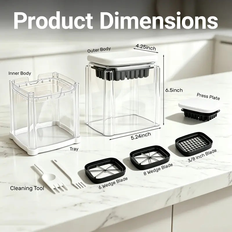 French Fry Cutter - Air Fryer Compatible, Portable Detachable Interchangeable Blade Potato Slicer, Smooth Mandoline Slicer, Rustproof Easy-Clean Vegetable Cutter Kitchen Accessories for Home Low-Oil Fries, Home Cooking