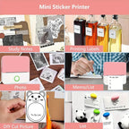 Mini Sticker Printer, Portable Inkless Sticker Maker, Pocket Photo Printer, Thermal Printer Label Maker with 5rolls Paper, Portable Handheld Printer, for Pictures, Photos, Journals, DIY, Label Printing, Compatible With IOS&Android