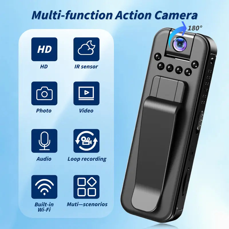 Mini Body Camera with IR Night Vision and 180° Rotating Lens Portable Sport DV Camcorder for Travel Vlogging Cycling Hiking Outdoor Adventures Wearable Video Recording Camera（sold：969）