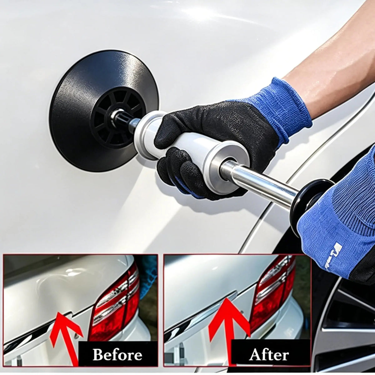 Pneumatic Car Body Repair Dent Puller Kit Set - Multiple Suction Cups (3.2in, 4.7in, 6.1in), 23.2in Length Auto Repair Tool, toolupgrade [Sold 275 units]