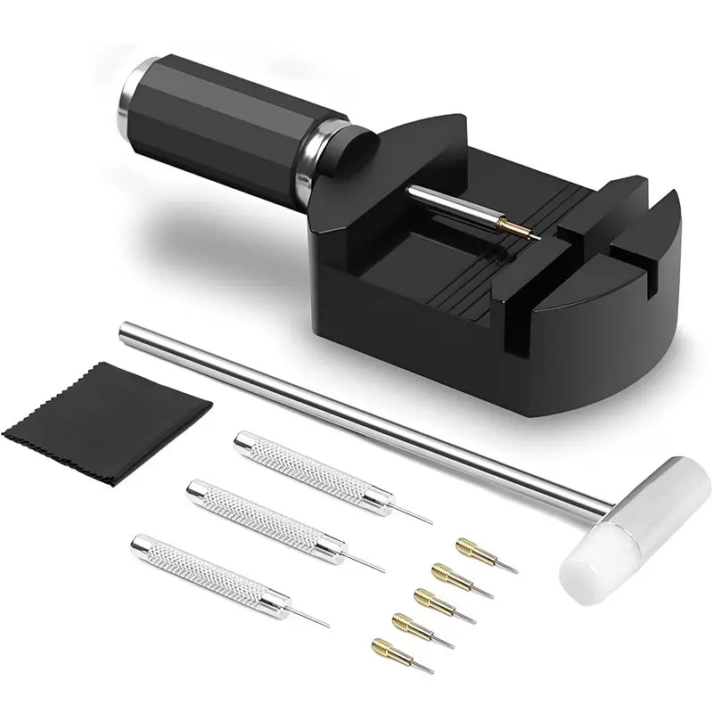 Watch Link Removal Kit, Watch Band Adjustment Sizing Tool Set with Watch Hammer, Spring Bar & Extra Pins Replacement for Watch Strap Repair
