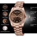 Men's Business Fashion Analog Quartz Watch - Rose Gold Stainless Steel, Round Face, Day-Date, Luxury Brown Dial, Durable Watch, Dress Wristwatch, Versatile Gift for Him (Anniversary, Birthday, Unique), Business Fashion Watch  [Sold 1000+ units]