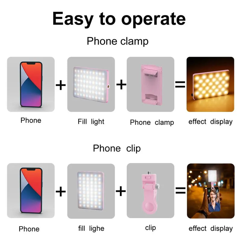 Clip-On Selfie Light, Selfie LED Lights, 60-LED Cell Phone Fill Light, CRI 95+ with 3 Dimmable Light Modes and 10-Level Brightness Adjustment, Rechargeable Clip Fill Video Light, Cellphone #GLOBAL PICKS