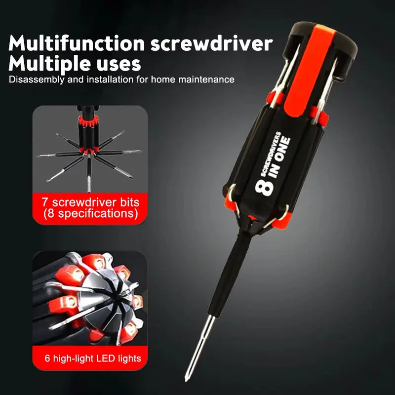 【Summerwins】JOYTUTUS 8-in-1 Multi-Tool Screwdriver Kit with Worklight & Flashlight, Portable Professional Tool for Home & Car, Multi-Tool Screwdriver Sets