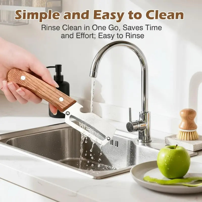Premium-Grade Fruit & Vegetable Peeler| Sharp Stainless Steel Blade, Ergonomic Wooden Handle + Built-in Bottle Opener – Ideal for Daily Kitchen Use