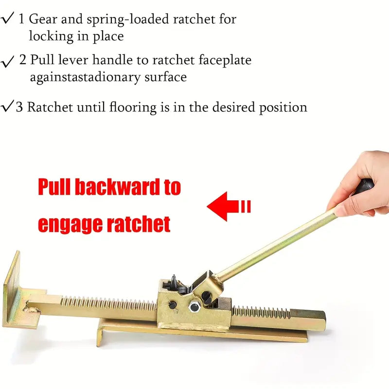 Heavy-Duty Metal Flooring Tool Pull Rod with Adjustable Handle, Gloves Included for Wooden Floor Installation Projects, Durable Structure Ideal for Gifting