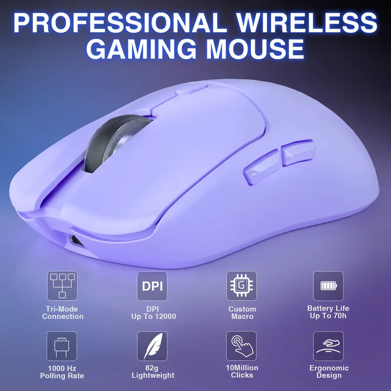 AULA SC580X Wireless Gaming Mouse, Tri-Mode 2.4G/BT5.0/USB-C, 10000 DPI Rechargeable Wireless Mouse with 6 Programmable Buttons, Ergonomic Computer Mouse for Laptop/PC/Mac/Tablet, Lightweight High Polling Rate Mouse