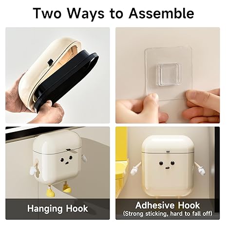 Hanging ABS Trash Can with Lid - Cute Cartoon Waterproof Bin, High-Toughness Resists Daily Wear, Kitchen Trash Cans for Wall/Under Sink Use, RV/Dorm Friendly Small Space Accessory  [Sold 1000+ units]