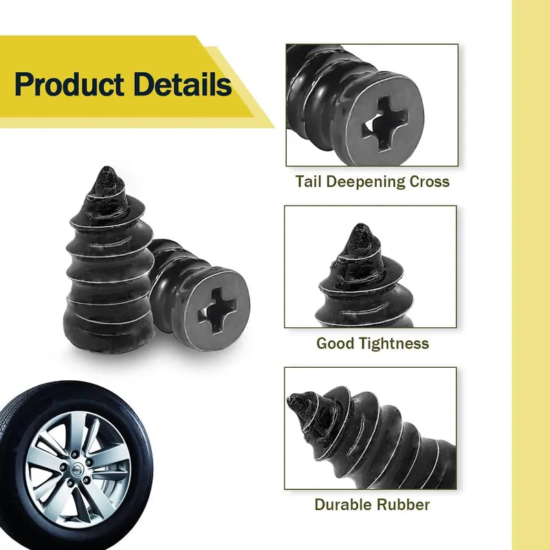 60PCS Tire Repair Rubber Nail, Vacuum Tire Repair Kits Spiral Rubber Nails, Tire Screw Plug Fast Tool Self Service Tire Repair Nail for car, Motorcycle, Truck, Tractor Tire Puncture Repair  [Sold 1000+ units]
