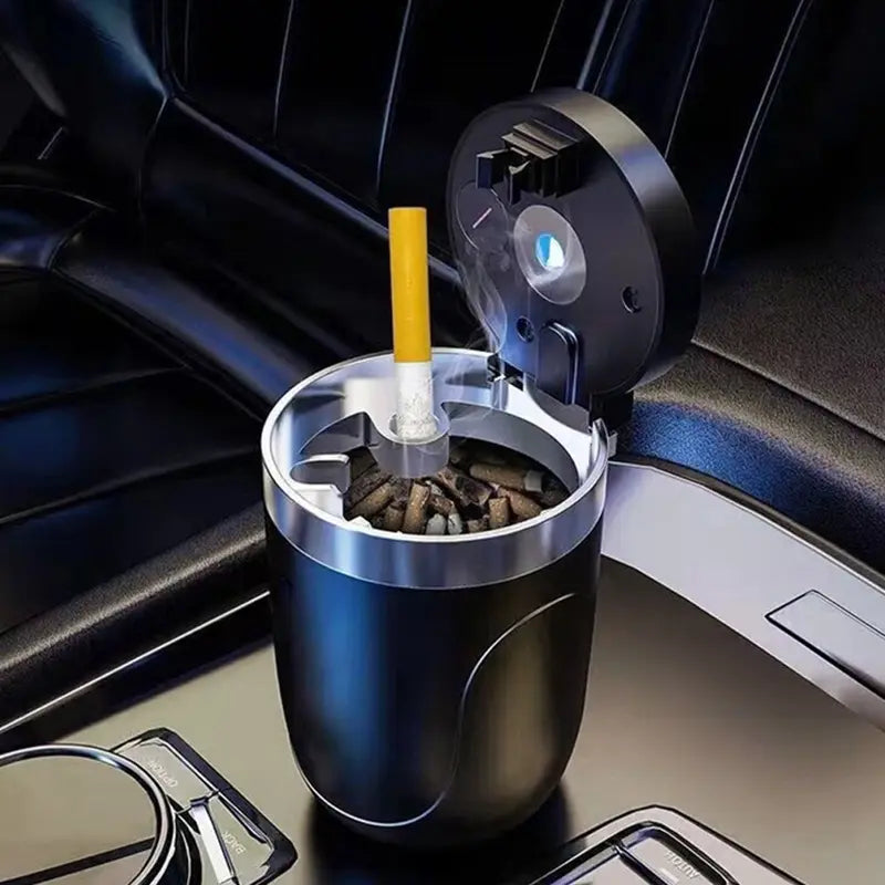 Portable Car Ashtray with LED Light, Car Cigarette Ashtray with Lid, Detachable Stainless Steel Ashtray, Car Interior Accessory for Most Vehicles