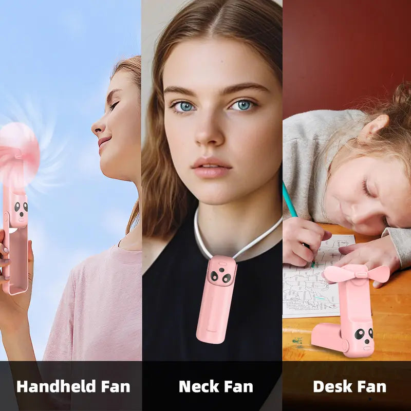 Pink Foldable Handheld Fan - USB-Powered Compact Rechargeable Portable Fan with Wired Mobile Power Bank Charger for Desktop Use, Fan Portable, Portable Fans