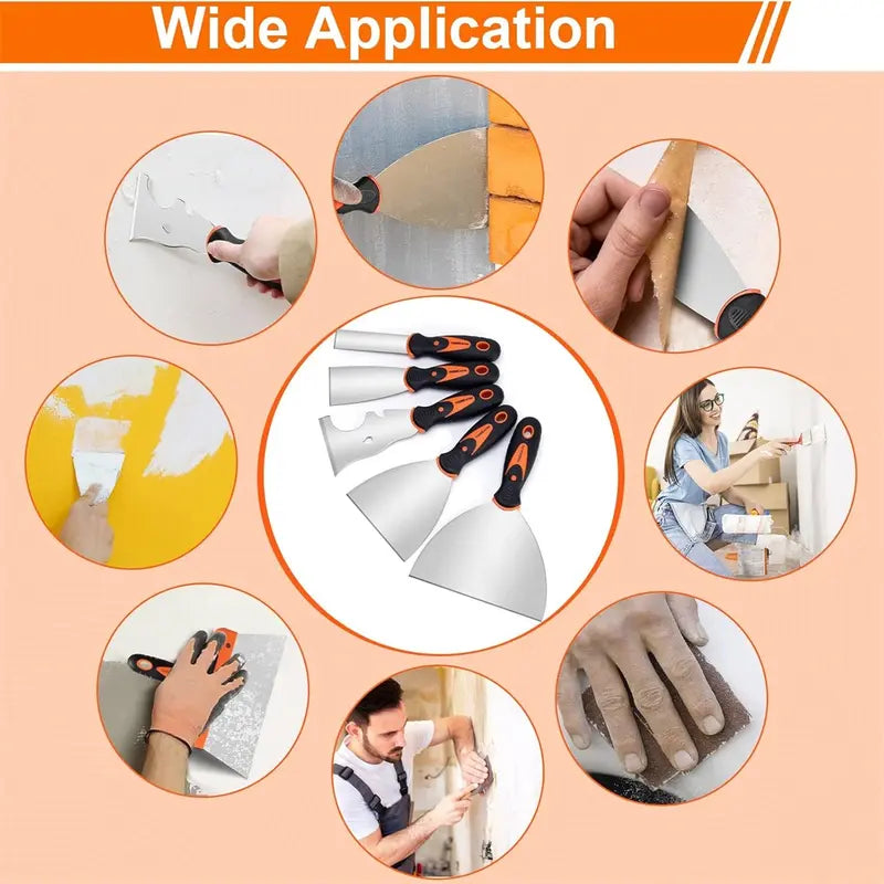 14Pcs Stainless Steel Drywall Tool Set with 9 Putty Knives 4 Paint Brushes & 1 Architectural sand table model  Improvement Repair & Painting
