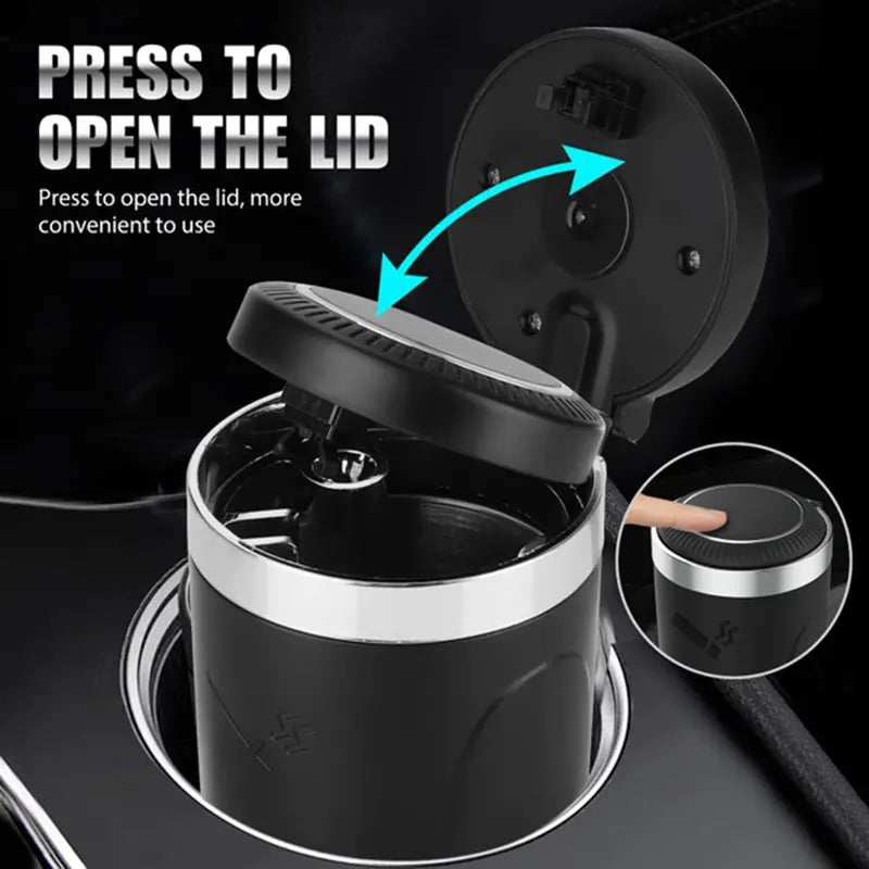 Portable Car Ashtray with LED Light, Car Cigarette Ashtray with Lid, Detachable Stainless Steel Ashtray, Car Interior Accessory for Most Vehicles