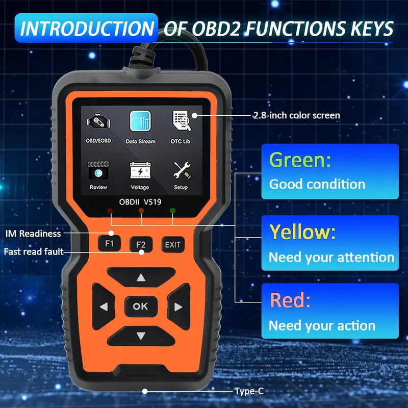 Car OBD2 Scanner Diagnostic Tool, Car Voltage Tester Engine Fault Code Scanner, Charging Tester Diagnostic Tool for OBDII-V519, Gifts, Repair, Digital Automotive Battery Relay Tester, OBD Port, Car Circuit Tester, Car Scanner Fixed