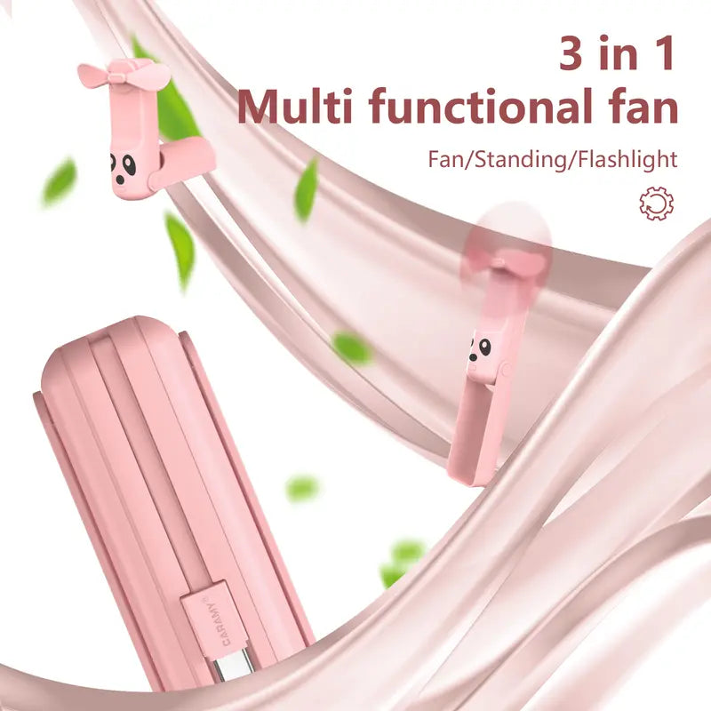 Pink Foldable Handheld Fan - USB-Powered Compact Rechargeable Portable Fan with Wired Mobile Power Bank Charger for Desktop Use, Fan Portable, Portable Fans