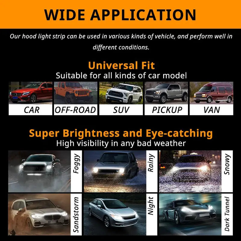 Car Hood Light Strip, Dynamic Scan Startup LED Light Strip, Waterproof Flexible DRL, Eye-Catching Night Driving Upgrade for Car Enthusiasts, Universal Car Upgrades Accessories for Truck/SUV, Ideal Gift for Him    [Sold 848 units]