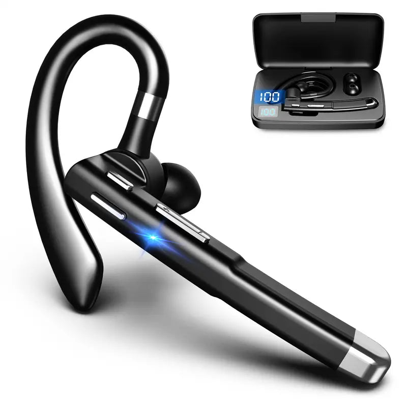Wireless Bluetooth Earpiece with Built-in Mic, Noise Cancelling, Chargeable, Outstanding Listening, Electronic, Black with Black Case, for Office Phones, Supports MP3 Playback, Continuous Talk Time tiktokshopbacktoschool