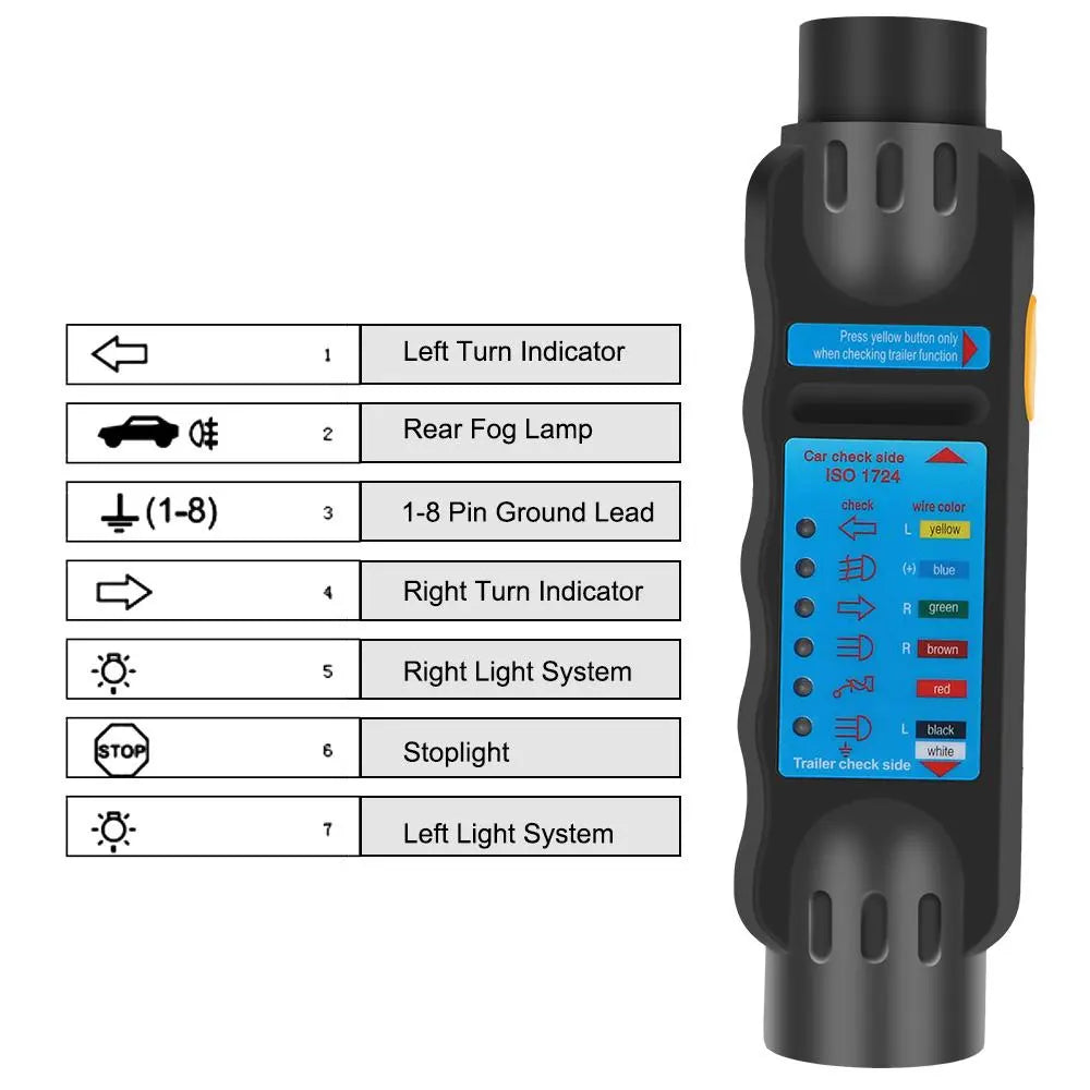 12V 7 Pin Car Towing Light Tester, Caravan Towing Tow Bar Light Wiring Tester, Trailer Tester Plug Socket Automotive Diagnostic Tools