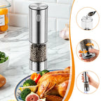 【New】HomeHacks Electric Salt & Pepper Grinder Sets （2PCS）- LED Light,Rechargeable, Freely adjustable grind size(6 Settings) , One button,One hand,Huge upgrade, for Home Kitchen & BBQ