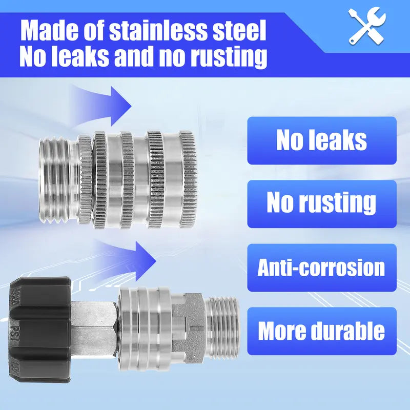 NPT Pressure Washer Adapter Set,  Stainless Steel External Thread Quick Connector Kit
