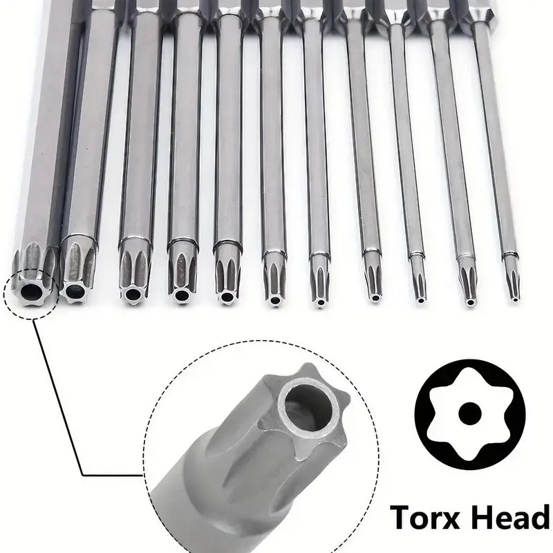 Magnetic Torx Head Screwdriver Bit Set, S2 Steel Long Drill Bits with 1/4 Inch Hex Shank and Security Torx Bits, Replaceable Screwdriver Bits, Metal Bits（1,000+ sold）