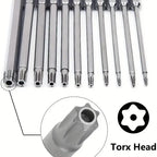 Magnetic Torx Head Screwdriver Bit Set, S2 Steel Long Drill Bits with 1/4 Inch Hex Shank and Security Torx Bits, Replaceable Screwdriver Bits, Metal Bits（1,000+ sold）
