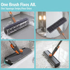 3-in-1 Floor Scrubber Squeegee Combo - Long Handles, 360° Rotatable, Heavy-Duty Stiff Bristle Scrubber, 3in1 Glass Wipe for Bathtub, Shower, Home Cleaning Supplies (Shower Broom Squeegee), Brush+Squeegee, Durable
