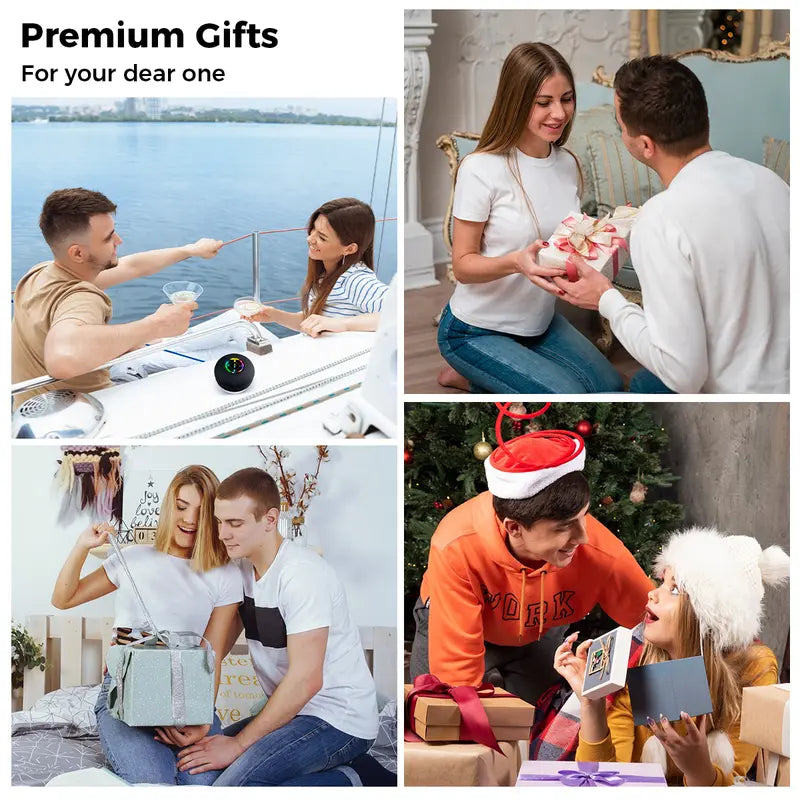 Portable Black Bluetooth Speaker - Wireless, Waterproof, 20kHz Audio, Suction Cup, LED Light, Rechargeable, Hands-Free, Smartphone/Tablet Compatible, Home Bathroom Gadget for Any Setting