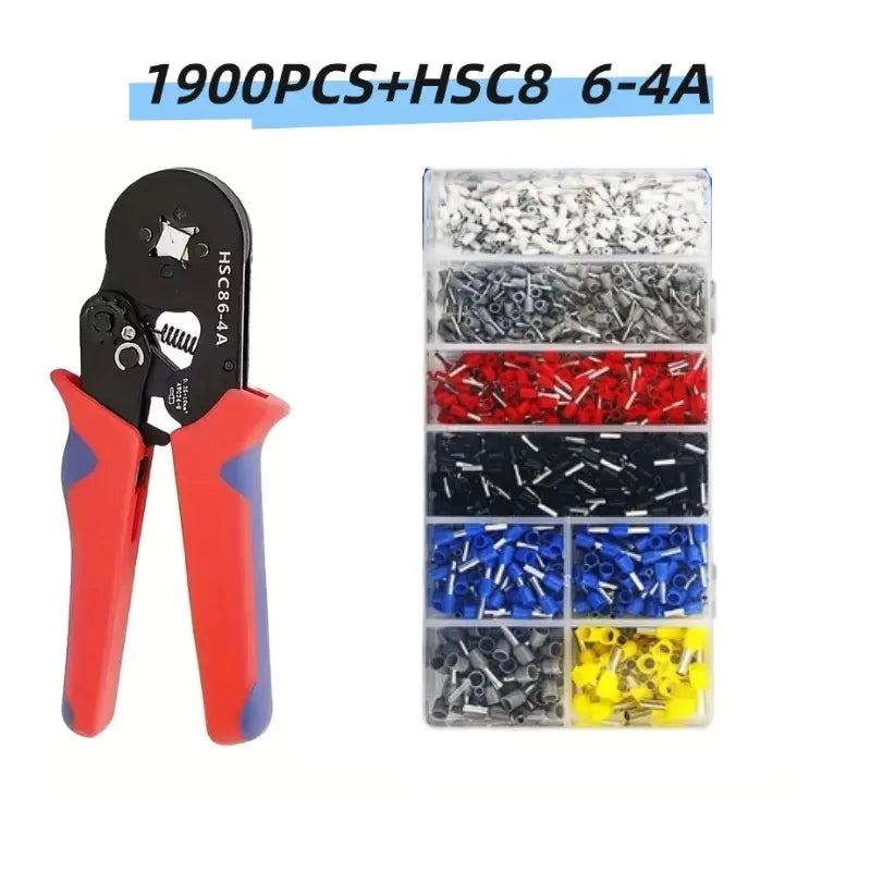Crimping Tool Kit with 1900-Piece Wire Connectors, Insulated Wire Crimp Terminals, Mixed Butt, Ring, Fork, Spade, Bullet, and Quick Disconnect Assortment, HSC8 6-4A Crimping Pliers Set [Sold 683 units]