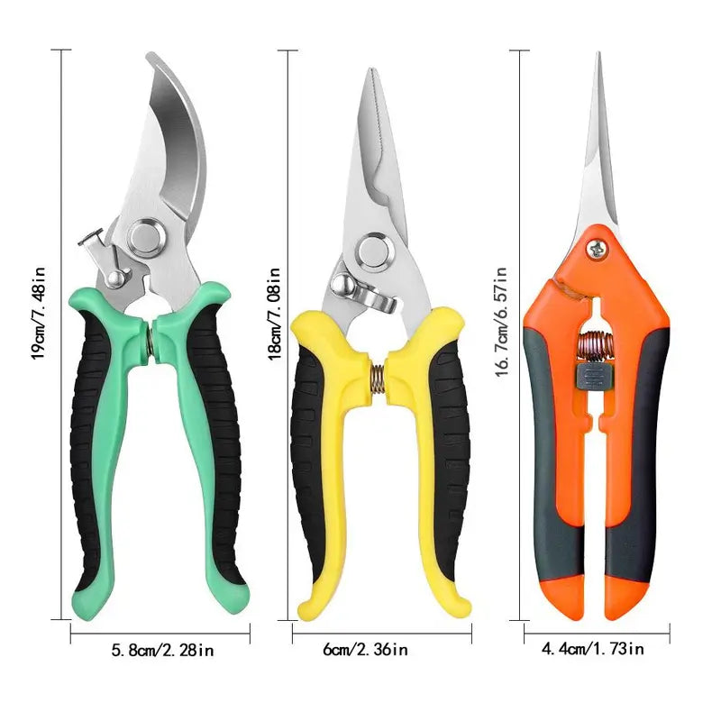 3pcs Multipurpose Heavy Duty Stainless Steel Garden Pruning Shears Set, Gardeners Pruning Tool, Sharp Durable for Fruit Tree Branch Cutting, Limb Branch Cutter, Garden Tools [Sold 611 units]