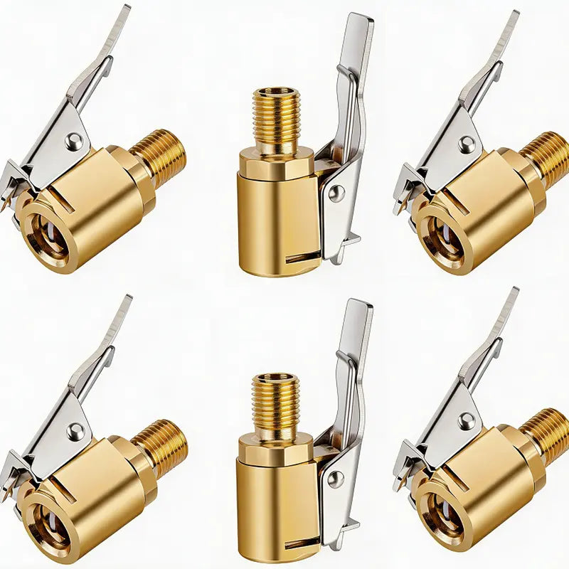 6 Counts Brass Tire Air Chucks with Clips, Tire Inflation Hose Adapter with Locking Tire Nozzle Valve Thread, Unscrewed Twist Connection Converts for Air Compressor, Tire Inflator Tool, Inflation Tools for Cars   [Sold 621 units]