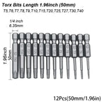 Magnetic Torx Head Screwdriver Bit Set, S2 Steel Long Drill Bits with 1/4 Inch Hex Shank and Security Torx Bits, Replaceable Screwdriver Bits, Metal Bits（1,000+ sold）