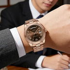 Men's Business Fashion Analog Quartz Watch - Rose Gold Stainless Steel, Round Face, Day-Date, Luxury Brown Dial, Durable Watch, Dress Wristwatch, Versatile Gift for Him (Anniversary, Birthday, Unique), Business Fashion Watch  [Sold 1000+ units]