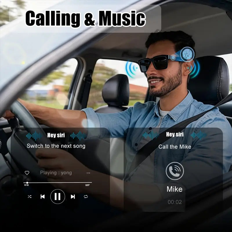 Smart Glasses - Wearable Bluetooth Audio Glasses with Voice Assistant & Touch Control, Open-Ear Speakers & Mic for Hands-Free Calls, Anti-UV Lenses, Smart Sunglasses, Suitable for Running, Driving, and Outdoor Activities, Wireless Audio Glasses