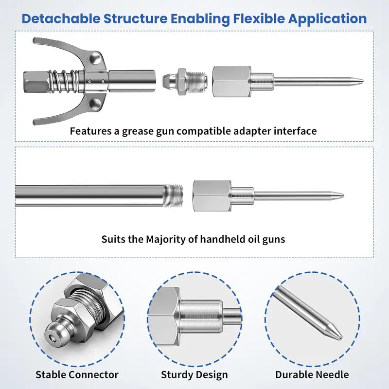 7PCS Grease Gun Needle Tips Accessories Kit, Mini Grease Gun Needle Dispenser, Rubber Joint Nipple, Straight & Elbow Nozzle Coupler Fittings, Detachable Lubrication Injector for Narrow Tight Confined Spaces（1,000+ sold）