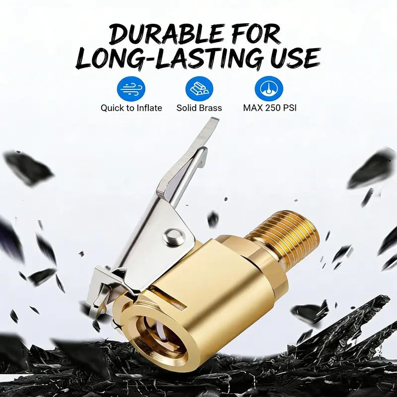 6 Counts Brass Tire Air Chucks with Clips, Tire Inflation Hose Adapter with Locking Tire Nozzle Valve Thread, Unscrewed Twist Connection Converts for Air Compressor, Tire Inflator Tool, Inflation Tools for Cars   [Sold 621 units]
